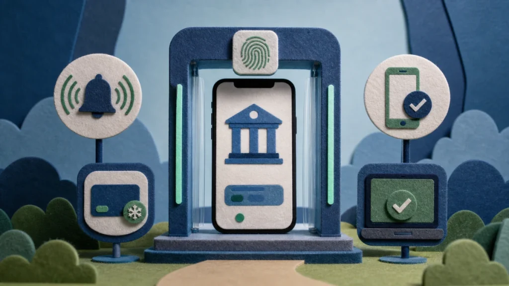 Editorial security illustration for Best Security Features to Look for in a Mobile Banking App