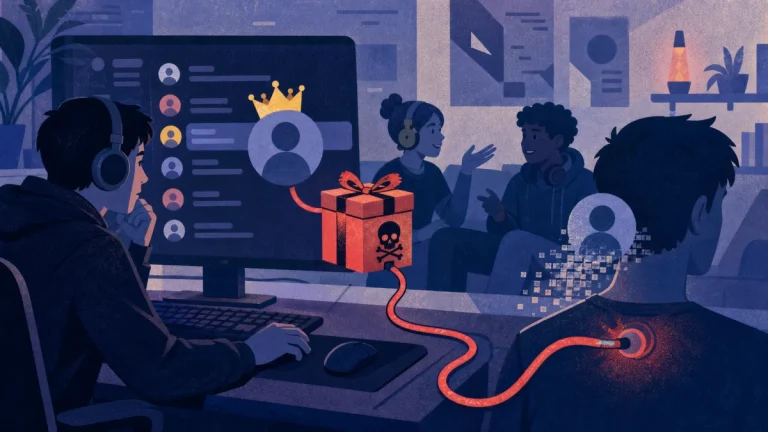 Editorial security illustration for Discord Scams: Fake Moderators, Free Gifts and Account Theft