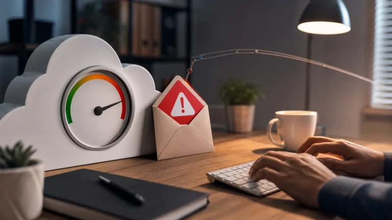 Editorial security illustration for Fake Gmail Storage Warnings: What to Do Before Clicking