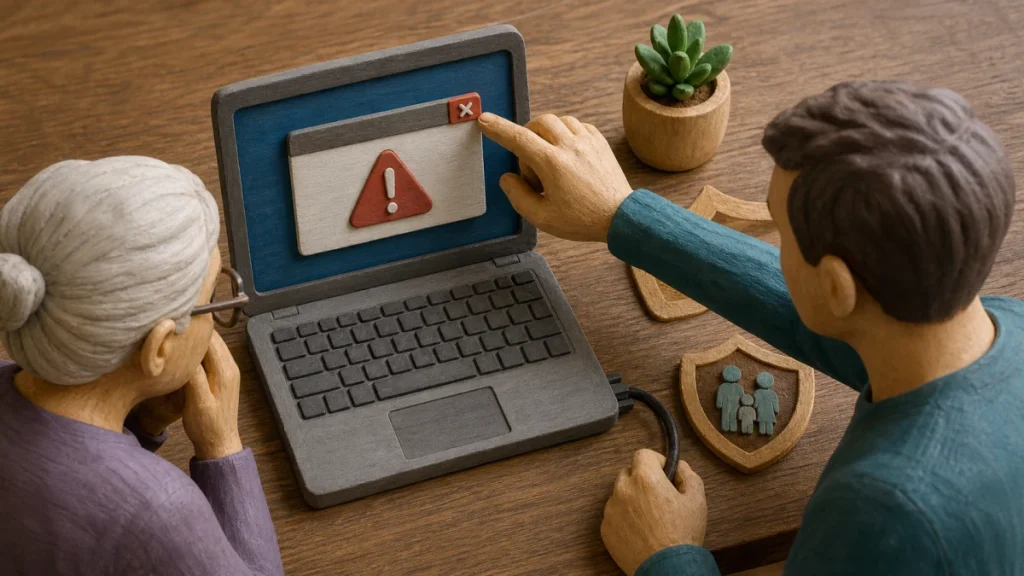 Editorial security illustration for Tech Support Scams Targeting Seniors: A Family Prevention Guide
