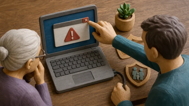Editorial security illustration for Tech Support Scams Targeting Seniors: A Family Prevention Guide