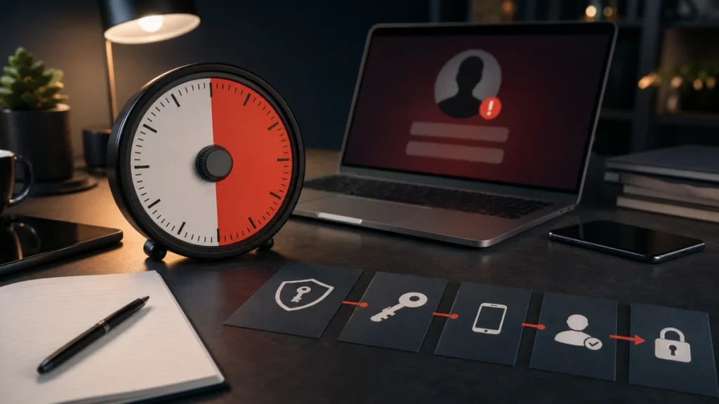 Editorial security illustration for What to Do in the First 30 Minutes After an Account Is Hacked