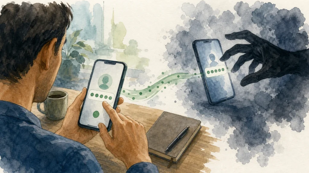 Editorial security illustration for WhatsApp Account Takeover Scams: How the Verification Code Trick Works